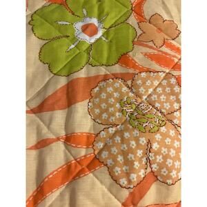 Vintage Handmade Cotton Fabric, Mid Century Mod Orange Green Blanket 45x78